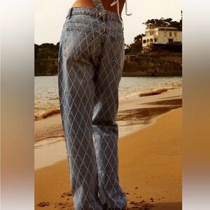 Zara Women’s TRF High Rise Wide Leg Jean Viral Rhinestone Jean 0/32
